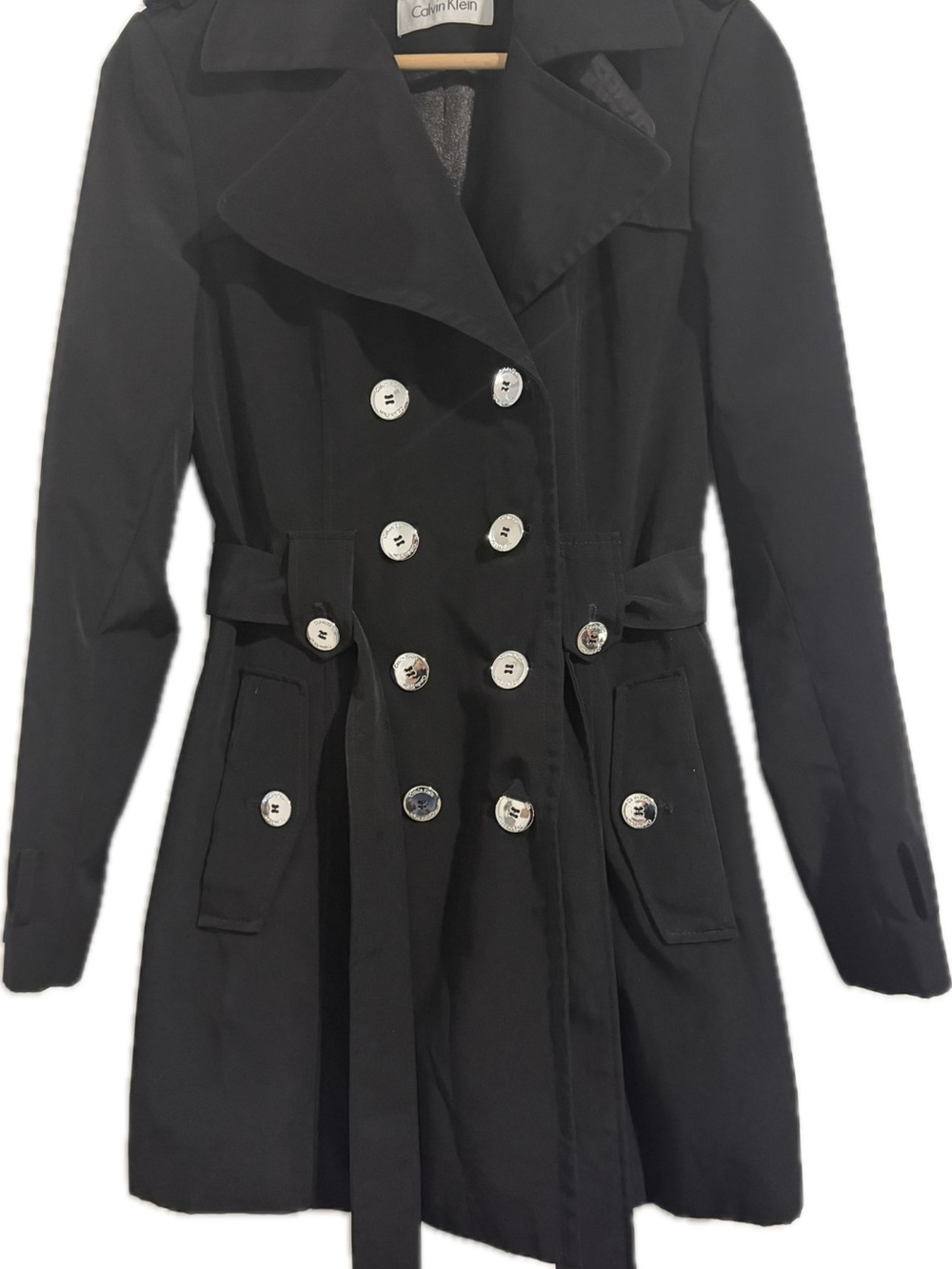 Calvin Klein Black Double-Breasted Trench with Belt